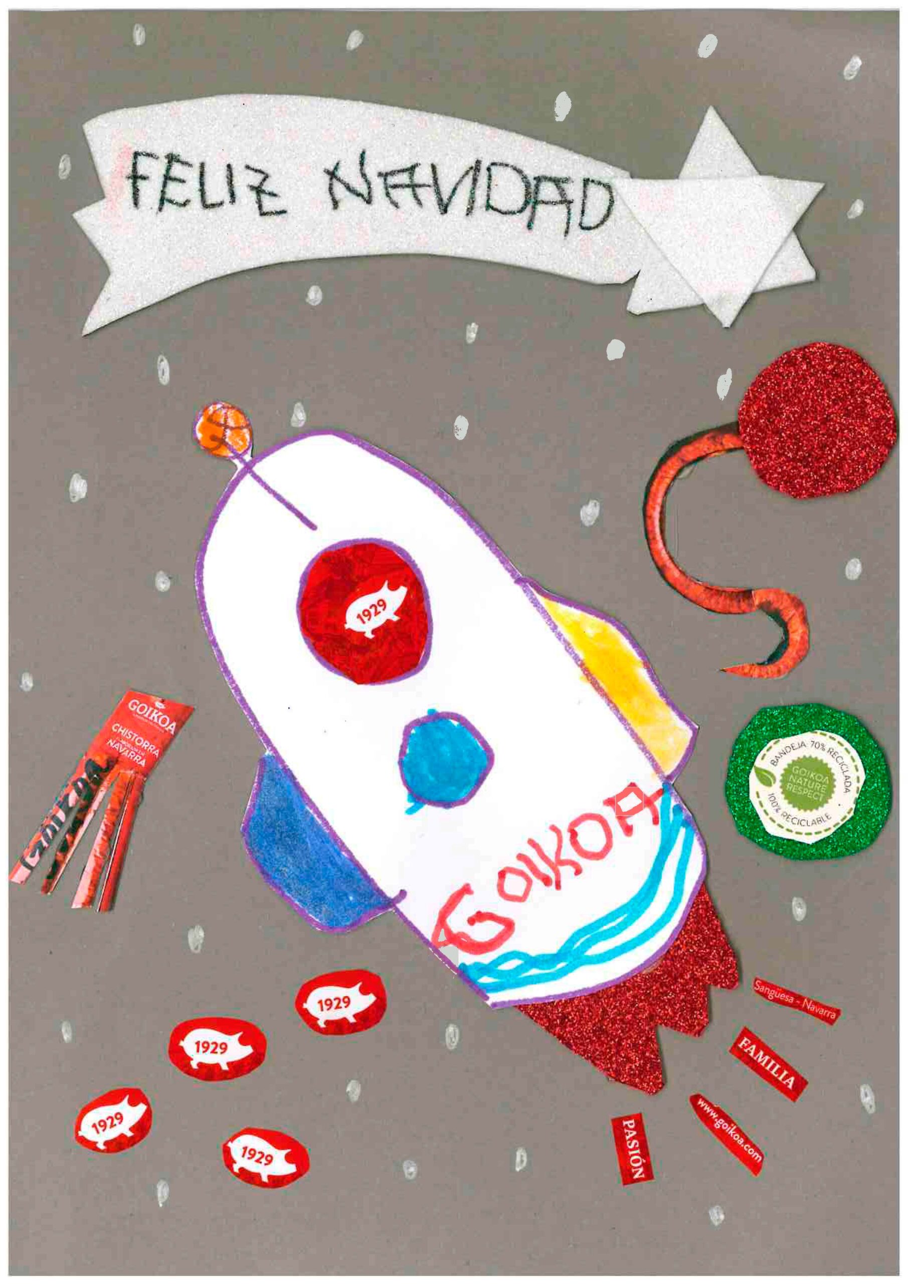 cohete espacial y estrella de Navidad